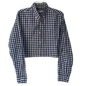 Cropped Old Navy Gingham Button Up Shirt Mens Large Blue Upcycled Tailored